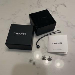 CHANEL Classic Silver Crystal Stud Earrings